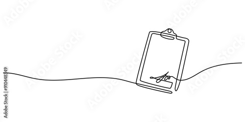 Sheet of continuous one-line drawing document signature. The concept of a thin document on a white background. One line drawing graphic design. Business concept, contract. Vector illustration