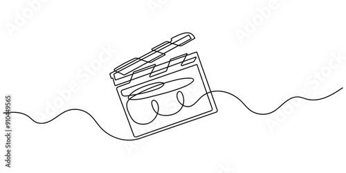 One continuous line drawing of a movie plot board. Action scene and retro video production concept in simple linear style. Line vector illustration
