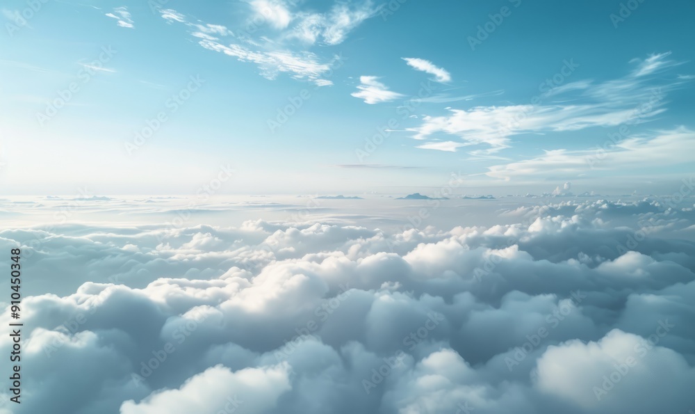 Aerial view of a serene landscape blanketed by soft clouds Aerial view of a serene landscape blanketed by soft clouds