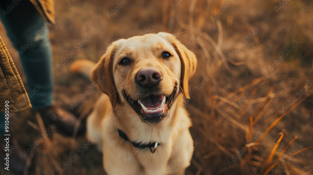 A dog is sitting in the grass and smiling A dog is sitting in the grass and smiling