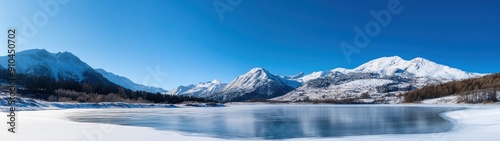 Frozen Lake in a Snowy Mountain Range