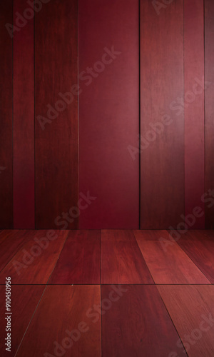 background of wooden floor stage and product stand  empty room  background for text