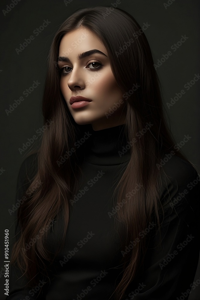 A young beautiful woman with flowing brunette hair and piercing green eyes. A young beautiful woman with flowing brunette hair and piercing green eyes.