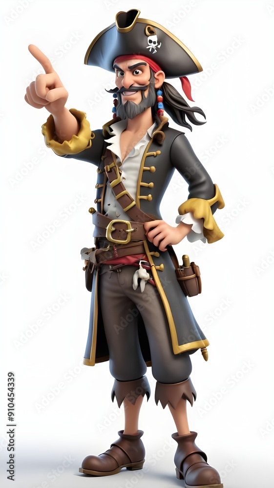 Happy male pirate illustration 3D. White background. Generative AI. Happy male pirate illustration 3D. White background. Generative AI.