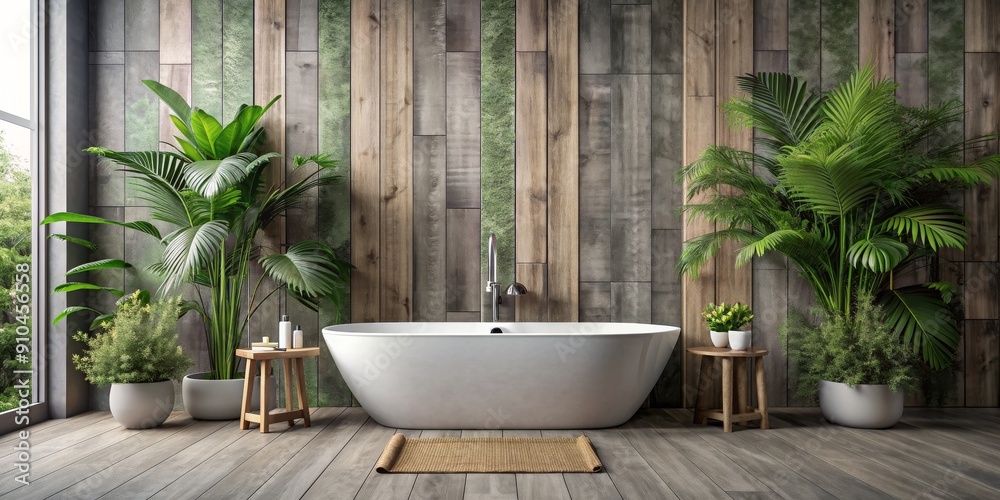 Modern Bathroom Interior Design with White Bathtub and Green Plants, Minimalist, Zen, Relaxing, Spa , bathroom design, bathtub Modern Bathroom Interior Design with White Bathtub and Green Plants, Minimalist, Zen, Relaxing, Spa , bathroom design, bathtub