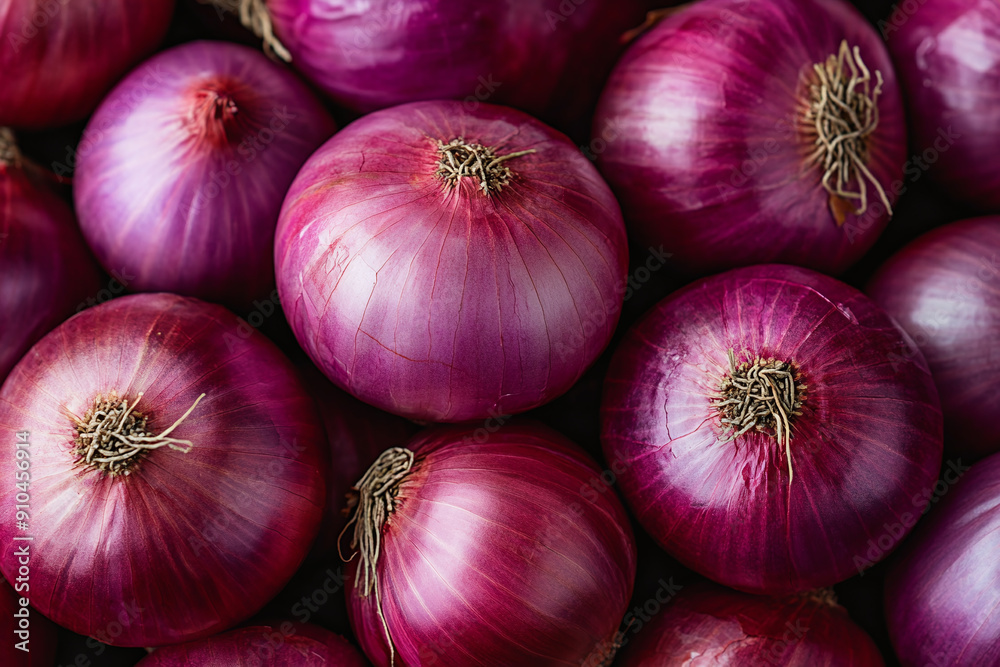 Photograph of a Close-Up of Fresh Red Onions: Emphasizing color and texture. Photograph of a Close-Up of Fresh Red Onions: Emphasizing color and texture.