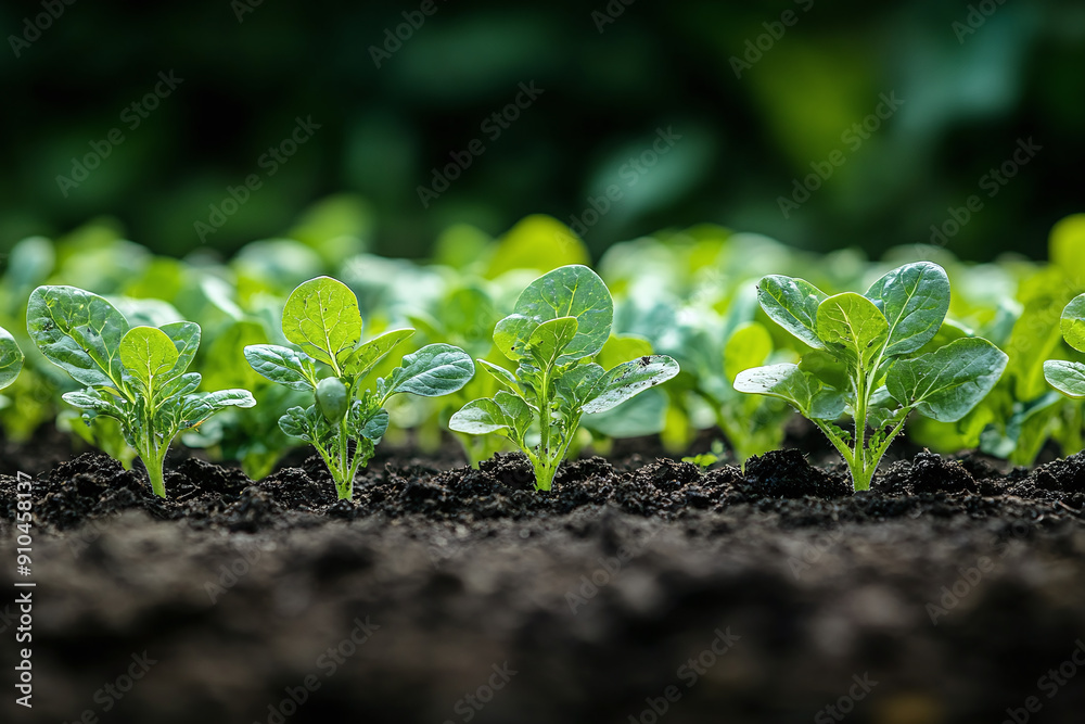 Photograph of a Vegetable Garden with Rows of Growing Plants: Showcasing the growth process. Photograph of a Vegetable Garden with Rows of Growing Plants: Showcasing the growth process.