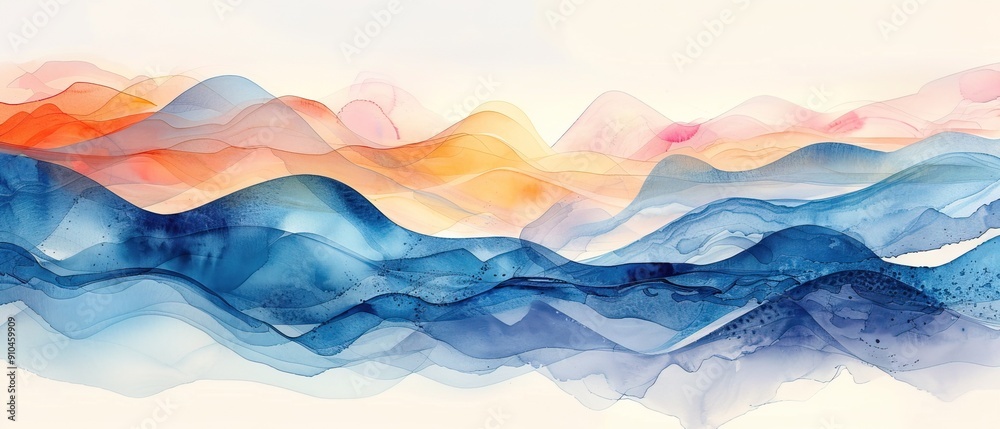 Water Reclamation in Industries: Abstract Watercolor Flows depict the purified use of water resources Water Reclamation in Industries: Abstract Watercolor Flows depict the purified use of water resources
