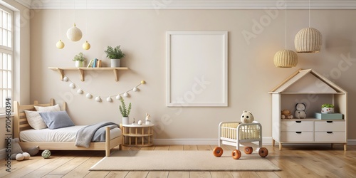 Cozy Nursery with Wooden Crib and Playful Decor, nursery, kids room, interior design, bedroom