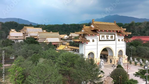 Stunning Entrance Gate To Shenwei Tiantaishan Monastery, Kaohsiung District In Taiwan, Aerial View photo