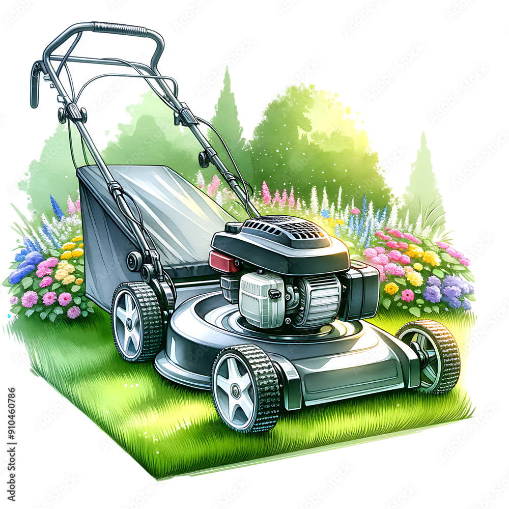 Fototapeta premium Flowers PNG, Wildflowers PNG, Lawn PNG, Grass PNG, Garden PNG, Lawn Mower PNG, Flowers Watercolor Art, Flowers isolated on white background, Summer PNG, Spring PNG