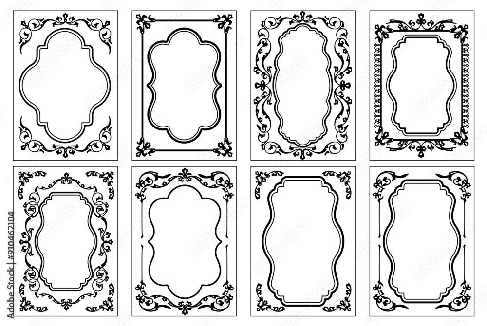 Decorative wedding frames, retro ornamental frame, vintage rectangle ornaments and ornate border. antique museum picture borders. Isolated icons vector set..eps