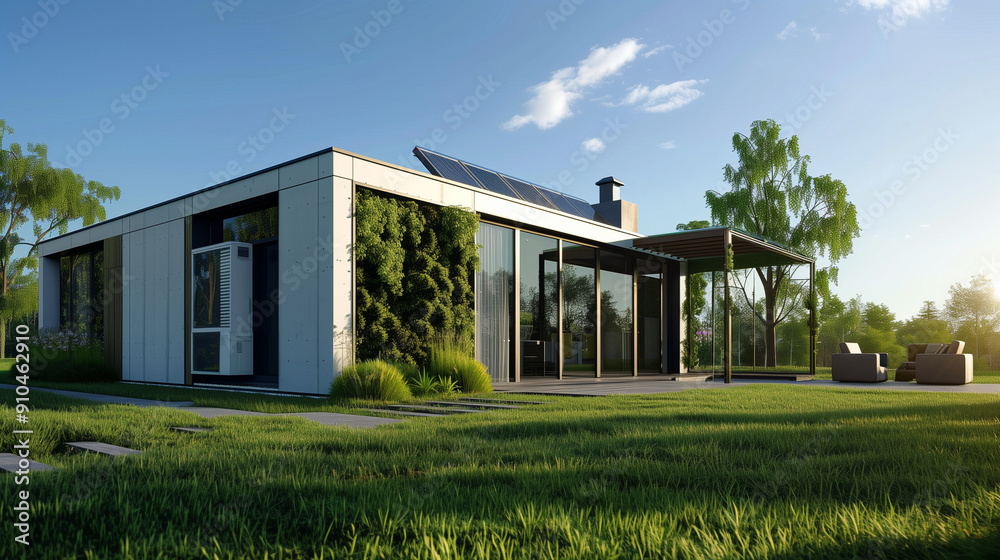 Obraz premium Contemporary, eco friendly home featuring a heat pump for sustainable temperature regulation