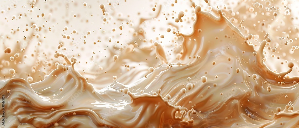 Abstract creamy cappuccino or black americano coffee background commercial banner, liquid splashes