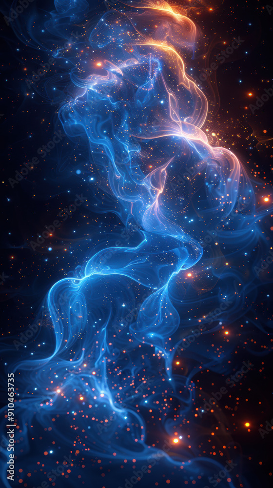 Celestial Veil: Ethereal Blue Nebula in Starry Night Sky. Celestial Veil: Ethereal Blue Nebula in Starry Night Sky.