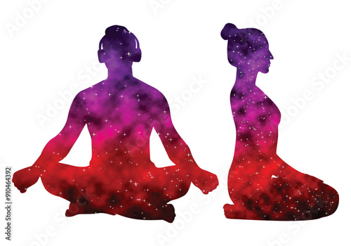 Colorful watercolor Male and female Doing Yoga vector illustration