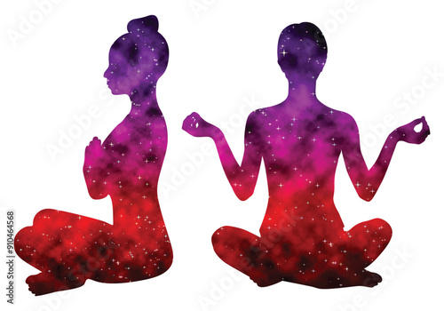 Colorful watercolor Male and female Doing Yoga vector illustration