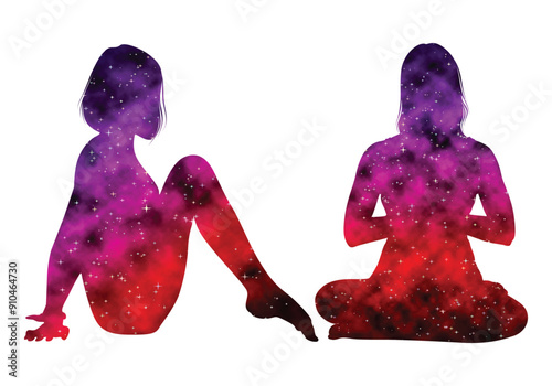 Colorful watercolor Male and female Doing Yoga vector illustration