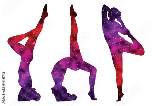 Colorful watercolor Male and female Doing Yoga vector illustration