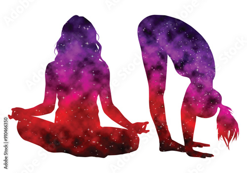 Colorful watercolor Male and female Doing Yoga vector illustration
