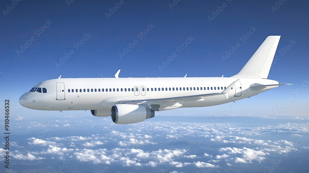 An airplane descends, preparing to land as it glides through a bright sky filled with fluffy clouds, illuminated by midday sunlight An airplane descends, preparing to land as it glides through a bright sky filled with fluffy clouds, illuminated by midday sunlight