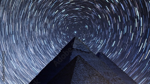 Egypt Star Trails Around Polaris Above Pyramids of Giza in the Night Sky photo