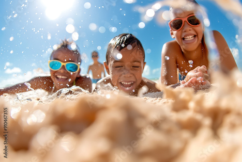 Enjoy a Fun Family Day at the Beach Experience Joyful Moments Underwater while Wearing Cool Sunglasses for Protection and Style photo