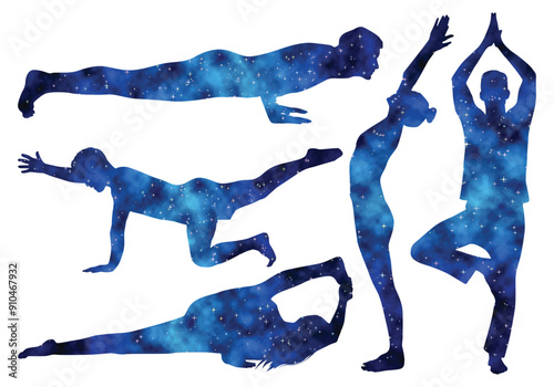 Colorful watercolor Male and female Doing Yoga vector illustration