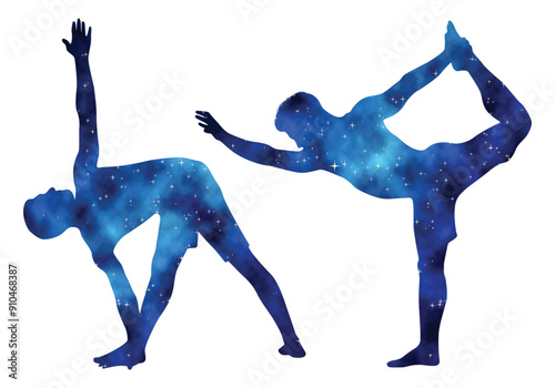 Colorful watercolor Male and female Doing Yoga vector illustration