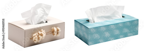 Set of tissue boxes with white napkins, isolated on transparent background