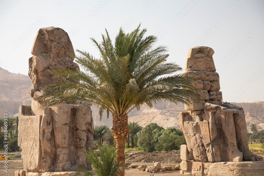 Beautiful view of the ancient Colossi of Memnon in Luxor, Egypt