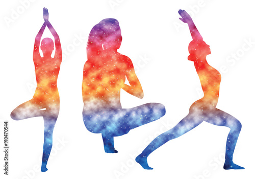 Colorful watercolor Male and female Doing Yoga vector illustration