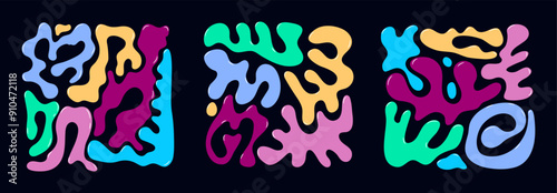 PrintLiquid abstract, funky, retro, organic blob shapes. Wavy fluid, dynamic, colorful, elements, bubbles, and drops in trendy Y2K style. Perfect for liquid abstract, funky, retro, organic blob shapes