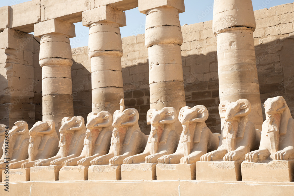 Beautiful view of ram sculptures in ancient Karnak Temple in Luxor, Egypt