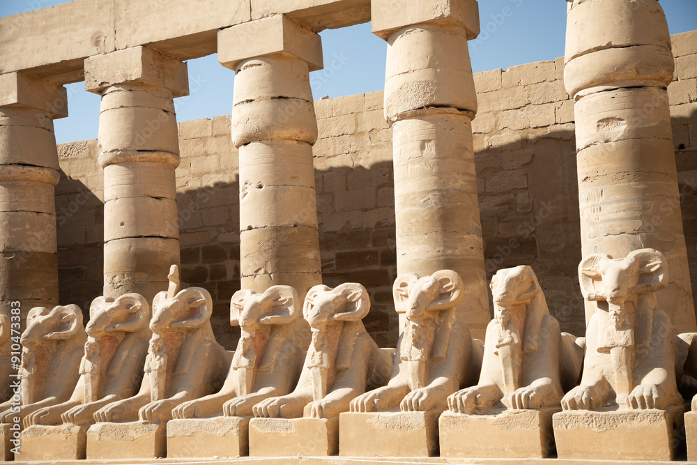 Beautiful view of ram sculptures in ancient Karnak Temple in Luxor, Egypt