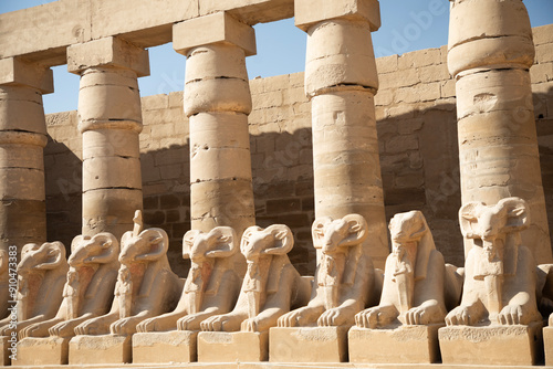 Obraz na płótnie Beautiful view of ram sculptures in ancient Karnak Temple in Luxor, Egypt w salonie