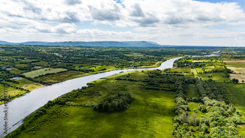 Aerial view of the River Erne at Rosscor Bridge in Enniskillen, Northern Ireland photo