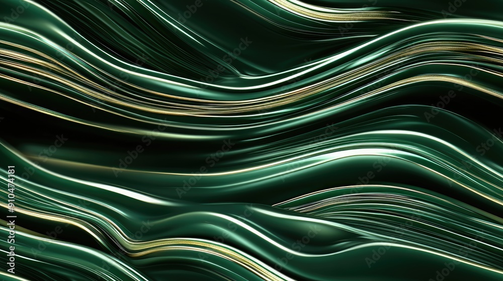 Abstract design showcases flowing dark green waves with golden accents, creating a harmonious and luxurious texture SEAMLESS PATTERN Abstract design showcases flowing dark green waves with golden accents, creating a harmonious and luxurious texture SEAMLESS PATTERN