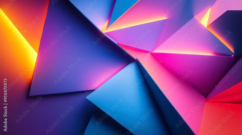 Abstract geometric background with colorful triangles and neon glow. Abstract geometric background with colorful triangles and neon glow.