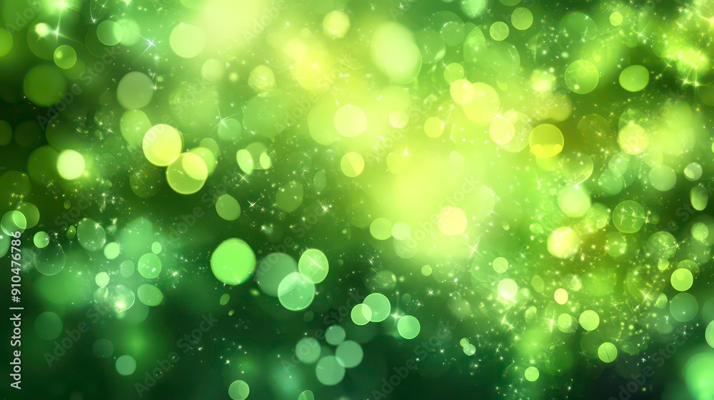 Fototapeta premium Abstract green and white bokeh background with sparkling lights.