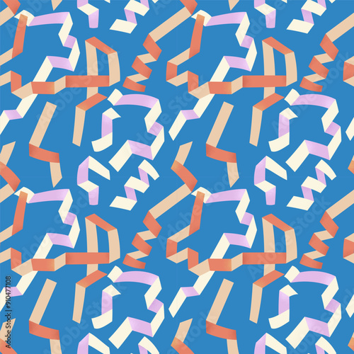 Abstract geometric seamless pattern with serpentine ribbons - hand drawn vector illustration.