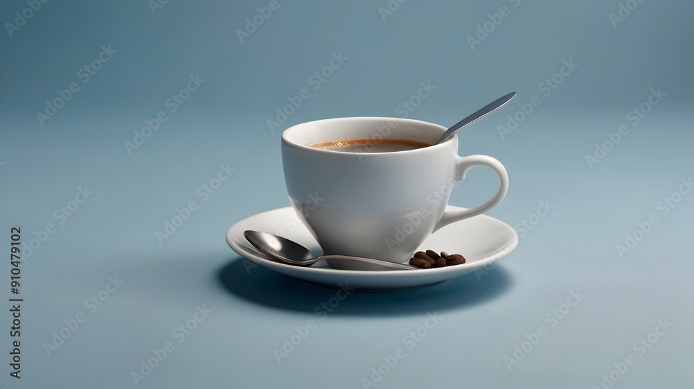 A minimalist white coffee cup with a spoon A minimalist white coffee cup with a spoon