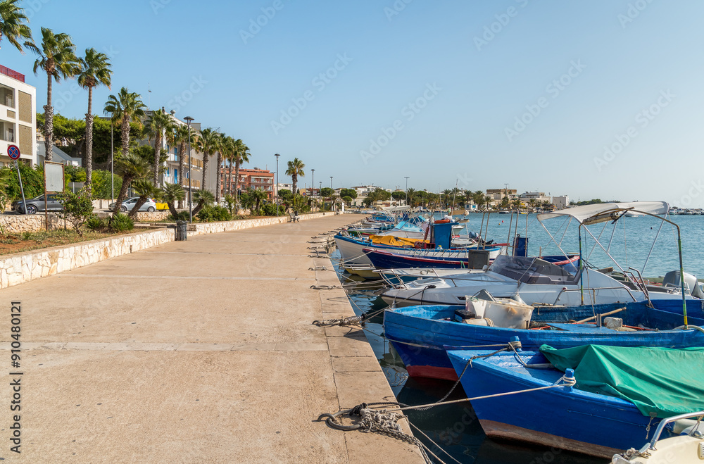 Naklejka premium Promenade in Porto Cesareo, seaside resort on the Ionian sea in Puglia, province of Lecce, Puglia