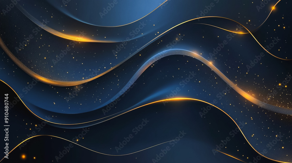Blue luxury background with golden line decoration and curve light effect with bokeh, Innovation digital background electromagnetic wave background digital wave background information technolog Blue luxury background with golden line decoration and curve light effect with bokeh, Innovation digital background electromagnetic wave background digital wave background information technolog
