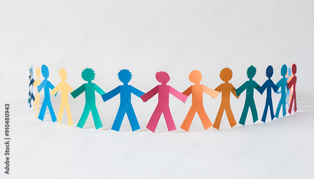 Paper human figures making circle on white background. Diversity and Inclusion concept Paper human figures making circle on white background. Diversity and Inclusion concept