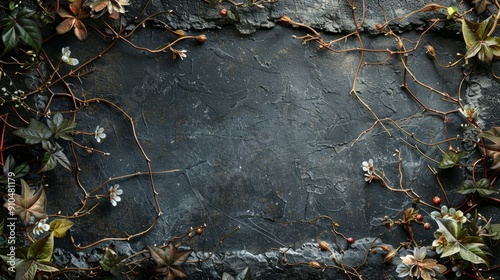 Dark fantasy gothic backdrop framed with dry branches and twisted vines
