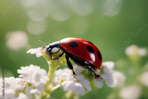 ladybug the coccinellidae grass toddler nature bio garden lea macro close-up view spring summer attitude green red countryside organic equipoise background white double page template decoration