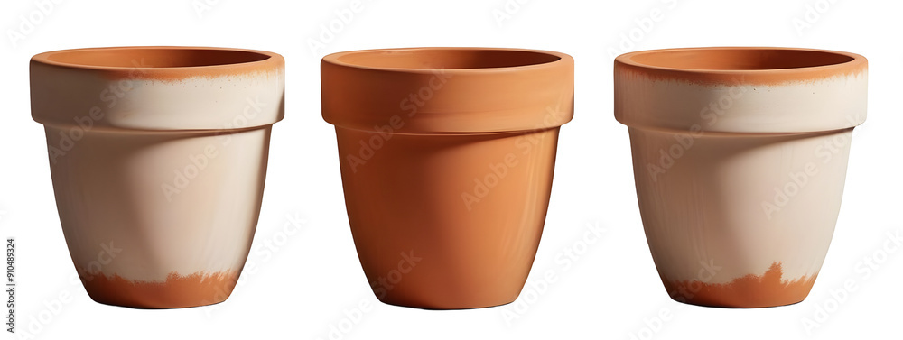 Terracotta plant pots isolated on transparent background