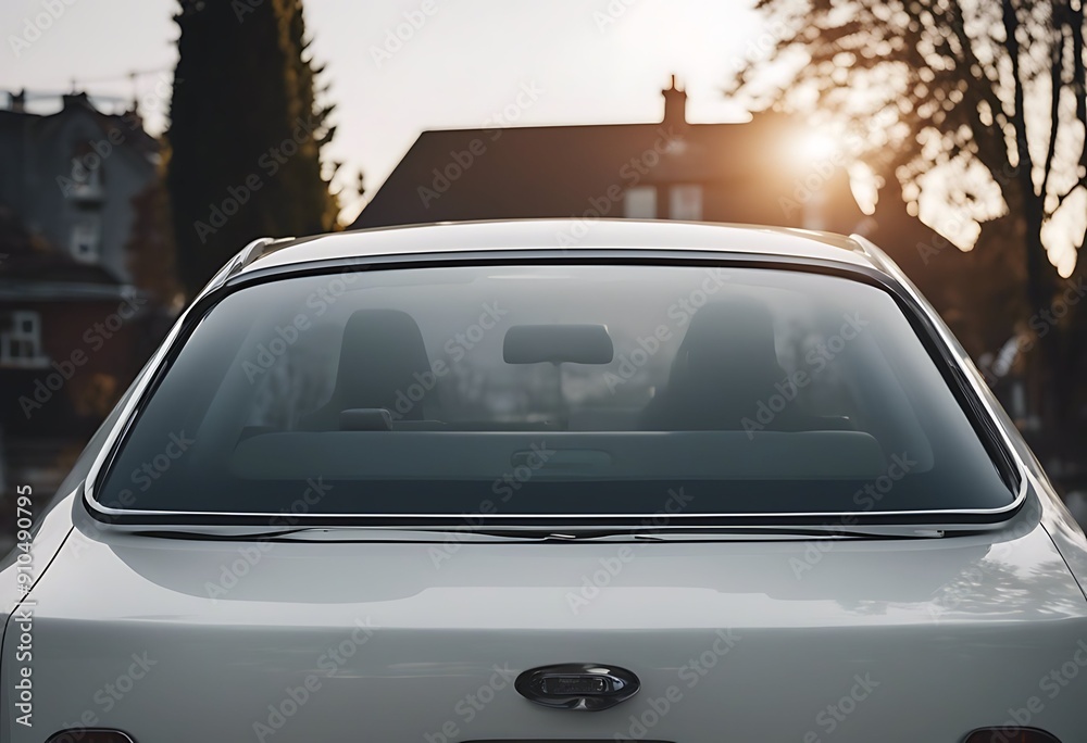 window back car houses white street sticker parked view rear mock ...
