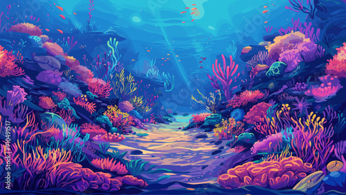 Underwater World Seabed with Incredible Coral and Seaweed Cartoon Illustration on the Theme of Marine Life Ocean Floor Undersea Landscape Colorful Reef Marine Biodiversity Tropical